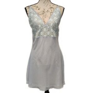 Vintage Jones New York Lace Illusion Slip Dress XL Blue Babydoll Lace Y2K Angel‎